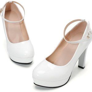 WUIWUIYU Cosplay Platform Ankle Strap Stiletto Heel, Size 4.5-5 - White Women's
